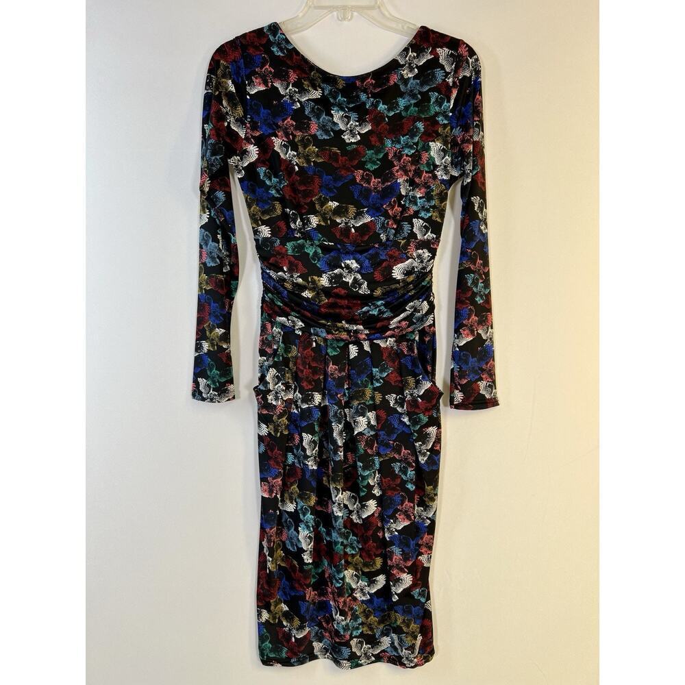 Ingenue‎ London Dress Stretchy Long Sleeve Ruched Detail Black Owl Print Sz 4